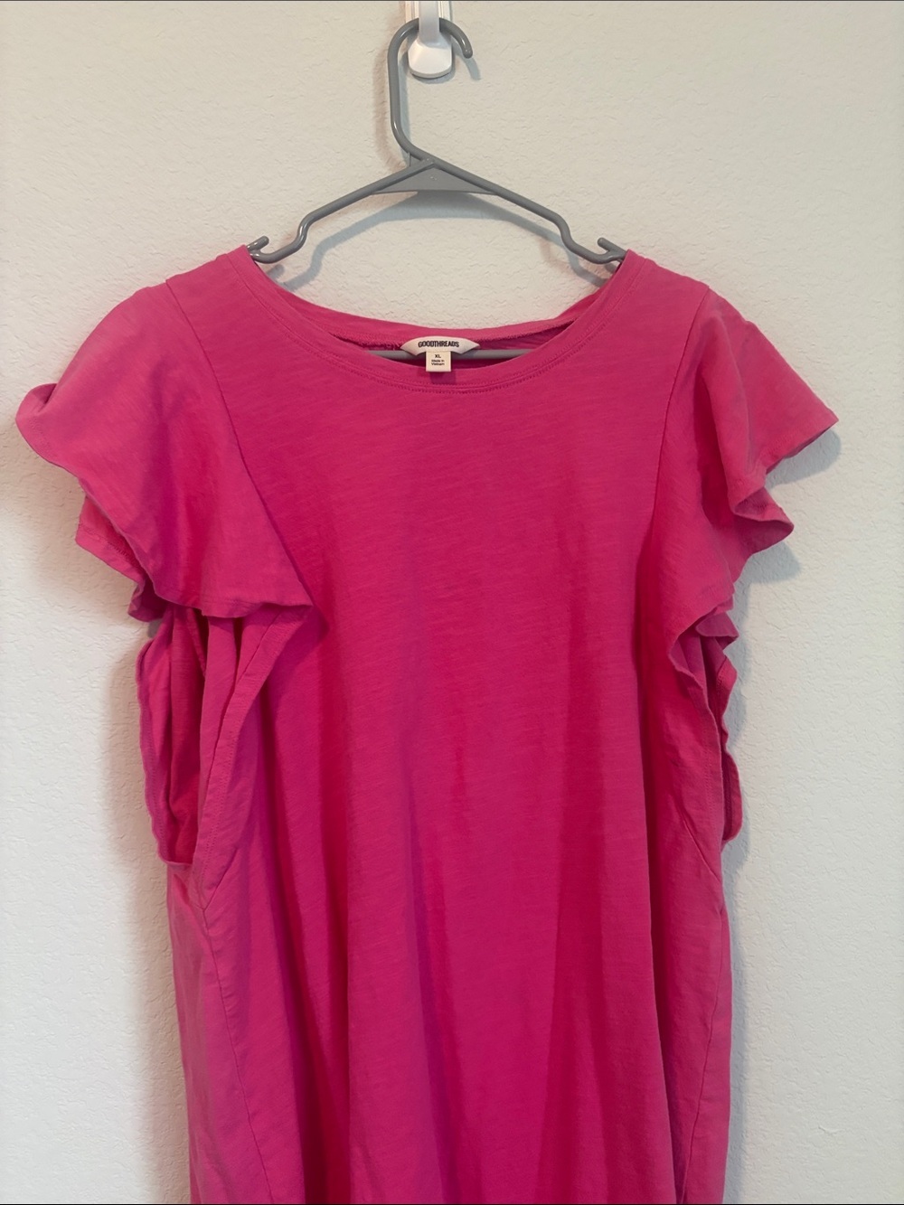 Goodthreads XL Crewneck flutter sleeve 100% cotton Tshirt dress in Hot Pink - Picture 4 of 5